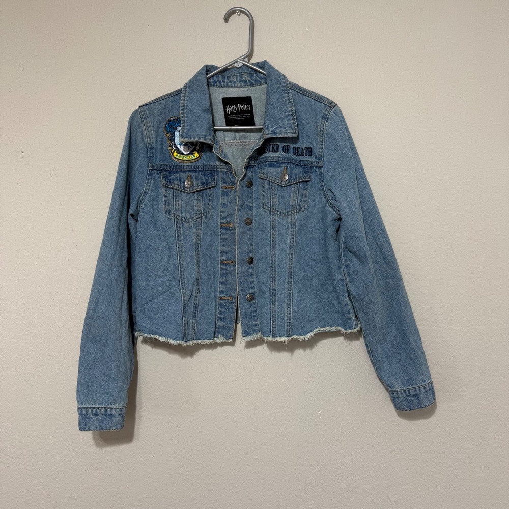 Harry Potter Crop Denim Jacket Master of Death‎ Deathly Hallows Ravenclaw Size M - Picture 2 of 6